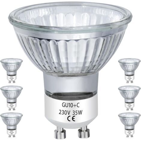 Soldes Ampoules Halogènes GU10 35W 230v MR16 pour Rail, encastré, éclairage d'accentuation, plafonnier, hotte, dimmable blanc chaud, lot de 6 (1/5)