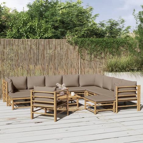 Salon de jardin 12 pcs - Ensemble Table et Chaise de Jardin - avec coussins taupe bambou BV827778 - BonneVie (1/5)