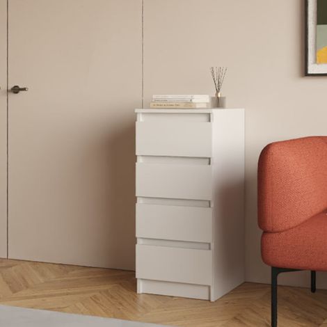 Buffet SOLA - Blanche - 4 Tiroirs - Largeur 40 cm, Hauteur 90 cm, Profondeur 43 cm (1/4)