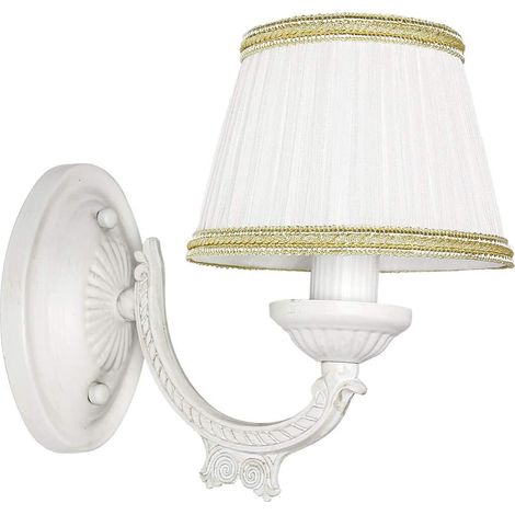 Applique d'intérieur avec abat-jour en tissu blanc shabby au design classique E14 - Shabby White (1/5)