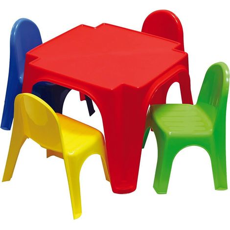 Set Tavolo con 4 Sedie per Bambini in Plastica Multicolore (1/4)