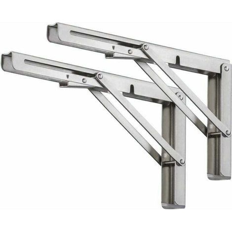 Équerre Pliante 300mm, Lot de 2 Pcs Support d'étagère Pliants en Acier Inoxydable, Support Console Pliable pour Table Etagere Murale - Equerre Pour Etagere Murale avec Vis - Noir (1/4)