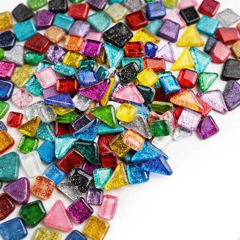 Pierres de Mosaïque Multicolores, Mosaique Carrelage, Carreaux de Mosaïque en Polygones, DIY Mosaique de Verre pour la Décoration Maison les Cadres Photo Artisanat Pots Fleurs, 250 Pièces (1/5)