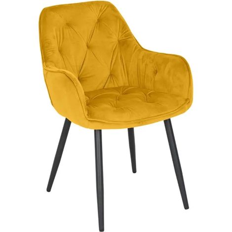 Chaise capitonnée en velours jaune et pieds en métal noir - STERN 2