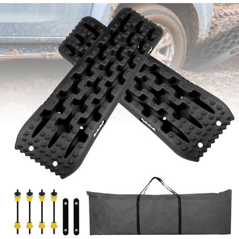 2-Piece Sand Removal and Traction Mat Set, All-Purpose, for Camping Cars, Plastic Traction Mats, Off-Road Accessory, Recovery Board for Mud, Sand, and Snow, Black