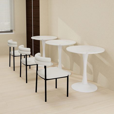 Table ronde ø70 cm marbre blanc veiné design mid-century salle à manger (1/5)