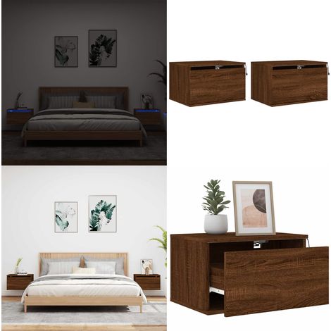 Tables de chevet murales avec lumières LED 2 pcs chêne marron - Table De Chevet Murale - Meuble Mural - Éclairage Led - Rangement Mural - Luminaire Décoratif - Home & Living (1/5)