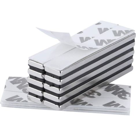 10 Stück rechteckige Neodym-Magnete 60 x 10 x 3 mm mit 3M-Markenklebeband, Magnete mit Selbstklebefolie, extra hohe Haftung für Heimwerker, Küche, Keller, Bau