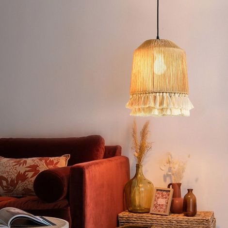 Lustre LED de style bohème, suspension à pompons tissés, φ30cm, lumière chaude, convient aux chambres, salons et salles à manger, culot E27. (1/5)