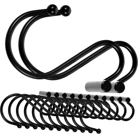 INOOMP Lot de 24 crochets rideau en fer, supports forme S pour rideaux douche, tringles à