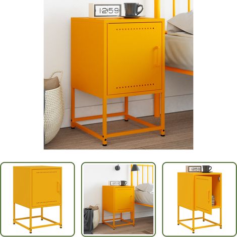 Meuble industriel - Table de chevet jaune moutarde 36x39x60,5 cm acier (1/5)