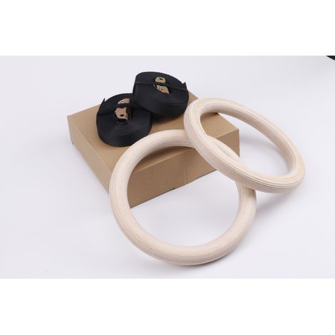 Anneaux Gymnastique en Bois, Réglables Exercice Fitness Anneaux en Bois 28 mm, avec 2 Bandes en Nylon 2.6m,Athletic Gym Rings pour Gym Domicile Bureau