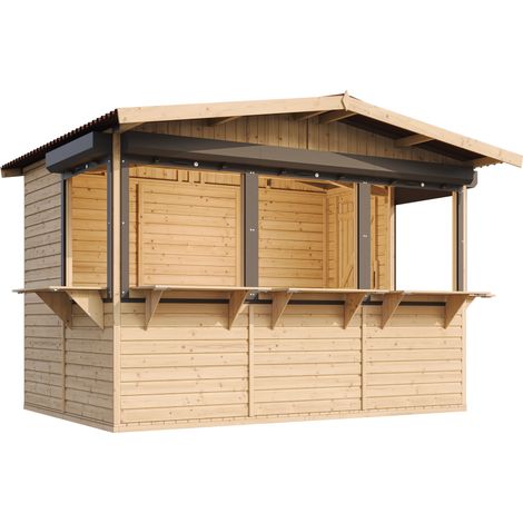 Timbela – Kiosque de jardin en bois 263 x 336 cm – M150BZ – Surface intérieure 6 m² – Toit en tôle ondulée bitumineuse – Porte verrouillable