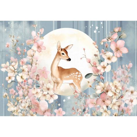 Papier peint mural biche fleurs enfant intissé grand format design intérieur chambre enfant pas cher 200x140 cm (1/5)