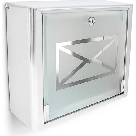 Buzón de pared moderno con puerta de cristal 40 x 30 x 10 cm diseño elegante en acero inoxidable plateado 130004136 (1/5)