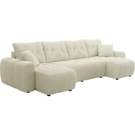 ALYA XL - Canapé panoramique convertible avec coffre en velours côtelé beige