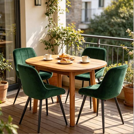 Sillas de comedor 4 piezas con asiento acolchado, terciopelo, verde oscuro OKMYHOME (1/5)