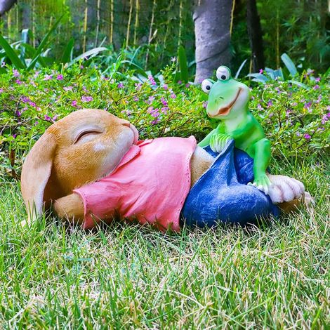 Statues de lapins pour jardin, longueur 25,5 cm, hauteur 13,5 cm, fantastiques figurines décoratives d'animaux pour l'extérieur, le jardin, la pelouse et l'intérieur. (1/5)