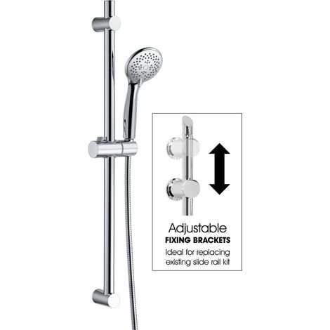 Chrome Stainless Steel Adjustable Shower Riser Rail Kit + Shower Head + Hose (1/2)