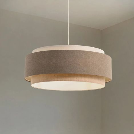 [NEUWERTIG] B-Ware Hängeleuchte Pendelleuchte Boho Elegant Textil Braun Beige Creme ø 60 Cm E27 Led