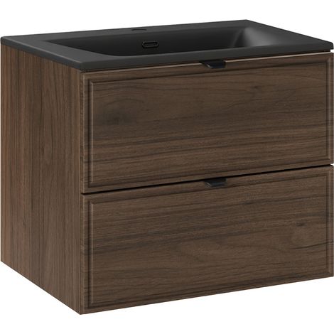 Meuble simple vasque encastrée 60cm Elias Bois foncé - Vasque noire