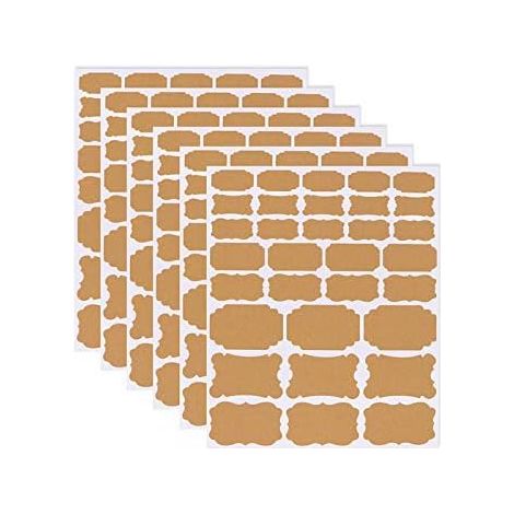 Étiquettes Kraft Auto-adhésif en Papier, Taille Assortie, pour Tableau Noir, Maison, Bocaux Mason, Cadeau - 6 Feuilles (192pcs) (1/5)