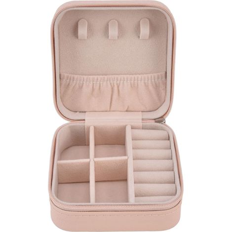 Étui à Bijoux Portable, Organisateur de Bijoux de Voyage en Toile avec 4 Grilles, 3 Crochets pour Colliers, 6 Emplacements pour Anneaux, Mini Boîte de Rangement de à Fermeture éclair pour (1/5)