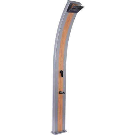 STARMATRIX Ducha solar gris RAL7048 con fascia efecto madera aluminio depósito 40 L mezclador rociador cuadrado grifo lavapies altura 224 cm SS0970