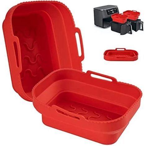 Cuisson Air Fryer de Pliable Panier Friteuse, 2 PCS Moule pour Friteuse à Air, Tapis de Cuisson Silicone Pot(Rouge) (1/4)