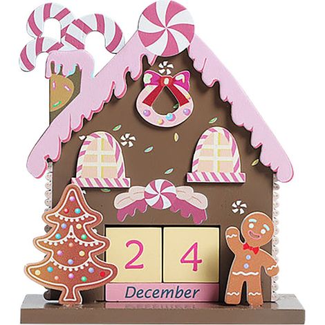 Calendrier de l'Avent en Bois Bonhomme Pain d'Épice Décoration de Noël Compteur Perpétuel Design Mignon pour Bureau et Table de Chevet (1/4)