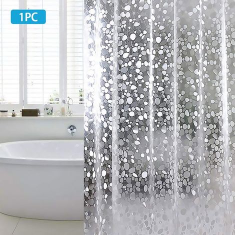 Anti-Schimmel-Duschvorhang 180 x 180 cm, wasserdicht, aus EVA-Material, mit 12 Ringen und magnetischem Bodengewicht, halbtransparent, 3D-Steinmuster, für Badewanne (1/5)