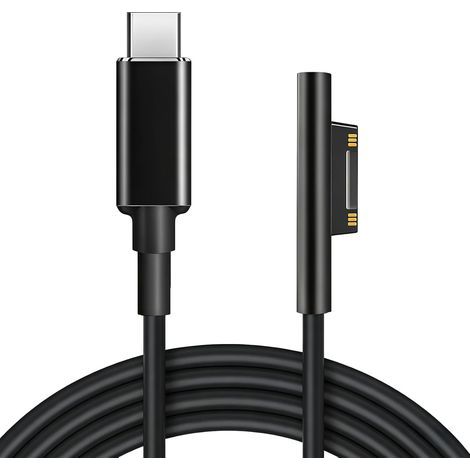 Surface USB-C Ladekabel 15V 3A, 45W Geflochtenes Nylon mit USB-C-Schnittstelle für Microsoft Surface Pro 3/4/5/6/7, Go 2, Laptop 1/2/3, Book 1/2, 2M Schwarz (PD-Netzteil erforderlich) (1/5)