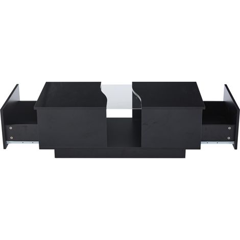 LED Coffee Table with 16-Color Lights & 2 Drawers - High Gloss Modern Centre Table with Storage, Unique Shape End Table for Living Room/Office, Black (1/5)