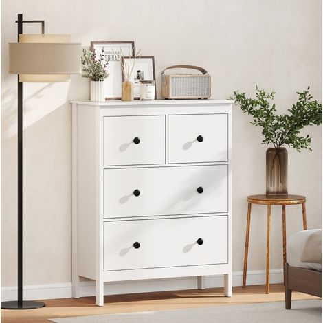 Cassettiera 74x35x97 cm, 4 cassetti, guide a sfere, con sistema antiribaltamento, truciolato, bianco (1/5)