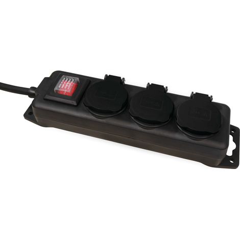 Multiprise MCPOWER, 3 prises, interrupteur, IP44, extérieur, noir