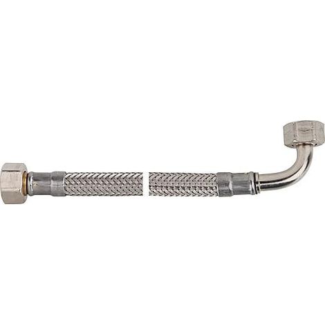 Flexible tressé KTW-A inox L 500 mm 3/8" coude fem x fem (1/2)