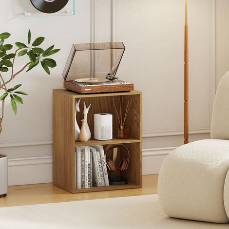 Bibliothèque 2 cubes en bois effet naturel avec 3 niveaux et étagère réglable sur 5 positions pour salon chambre et entrée (1/5)