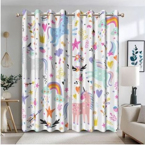 u-nicorn Rideau pour Chambre d'enfants Dessin animé Arc-en-Ciel Nuage occultant Rideau pour Chambre de Fille coloré u-nicorns Rideaux de fenêtre pour Chambre de bébé 2 Panneaux 117x183cm (1/5)