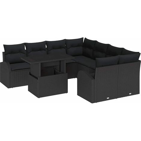Maison Exclusive - Conjunto de sofá de jardín 9 pcs Negro Rattan (1/5)