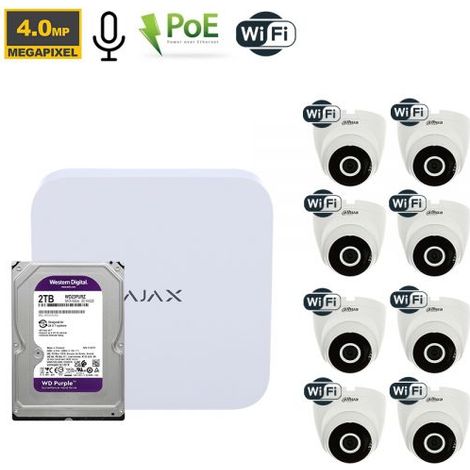 Ajax Kit Wi-Fi videosorveglianza NVR 8 Canali + Dahua telecamera 4Mp WI-Fi + HDD 2Tb - 70938 NR.08 Telecamere