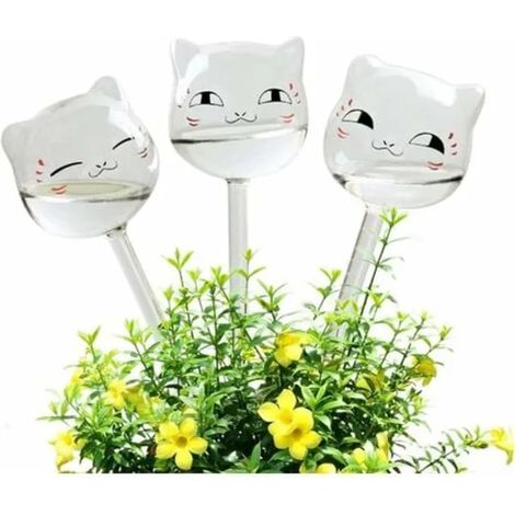 Filiyano-/EA/Lot de 3 bulbes de plantes en verre PVC en forme de chat avec système d'arrosage automatique pour l'extérieur et l'intérieur (1/2)