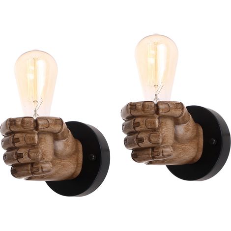2er Wandleuchte Faust, Kreative Wandlampe im Industrielle Stil, Harz Art Lampe Decor E27 Fussang für Korridor Schlafzimmer Wohnzimmer (Rechts)
