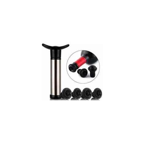 Pompa per vino, pompa a vuoto in acciaio inox. Utilizzata per la conservazione del vino, questa pompa rimuove l'aria e crea un vuoto sigillato. Include 4 tappi - Crezuo