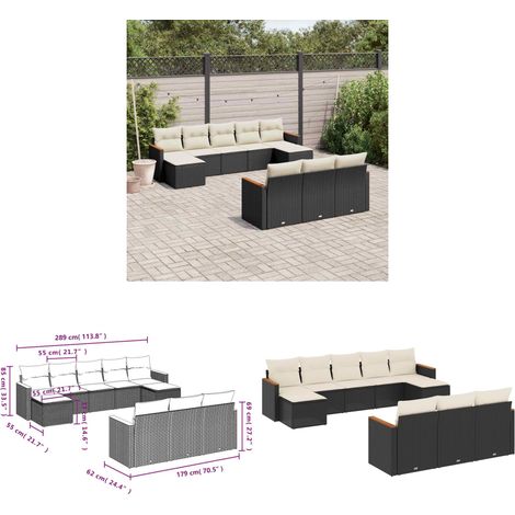 Salon de jardin 10 pcs avec coussins noir résine tressée - Salon De Jardin - Meuble De Jardin - Ensemble Salon Extérieur - Canapé Jardin - Résine Tressée - Home & Living (1/3)