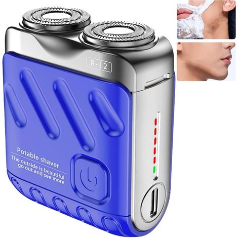 Rasoio mini tascabile, Cool Shaver per uomo, 7 rasature a secco e bagnato, rasoio senza filo - (blu, taglia unica) (1/4)