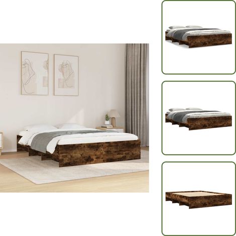 Somier de láminas - vidaXL Estructura de cama sin colchón madera roble ahumado 150x200 cm - Almacenamiento en cama
