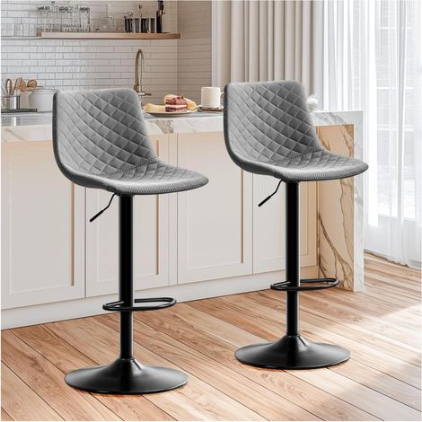 Barhocker 2er Set höhenverstellbar mit Lehne und Armlehne, 360° drehbar, grau (1/5)