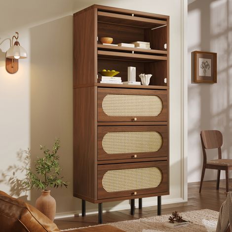 MEUBLIV Hochschrank 80 x 40 x 163 cm Nussbaum – 5 Klappen, großer Stauraum (1/5)