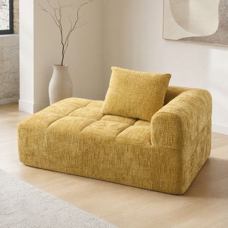 Canapé chaise longue 158x90x60 cm jaune, poches latérales, tissu chenille, sans montage MEUBLIV (1/5)