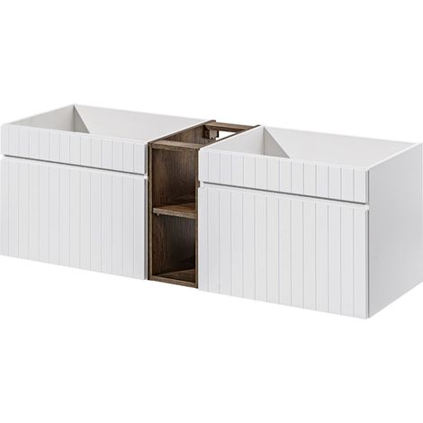 Double meuble sous vasques suspendu ICONIC blanc 140 cm avec l'etension chêne Santa Fe